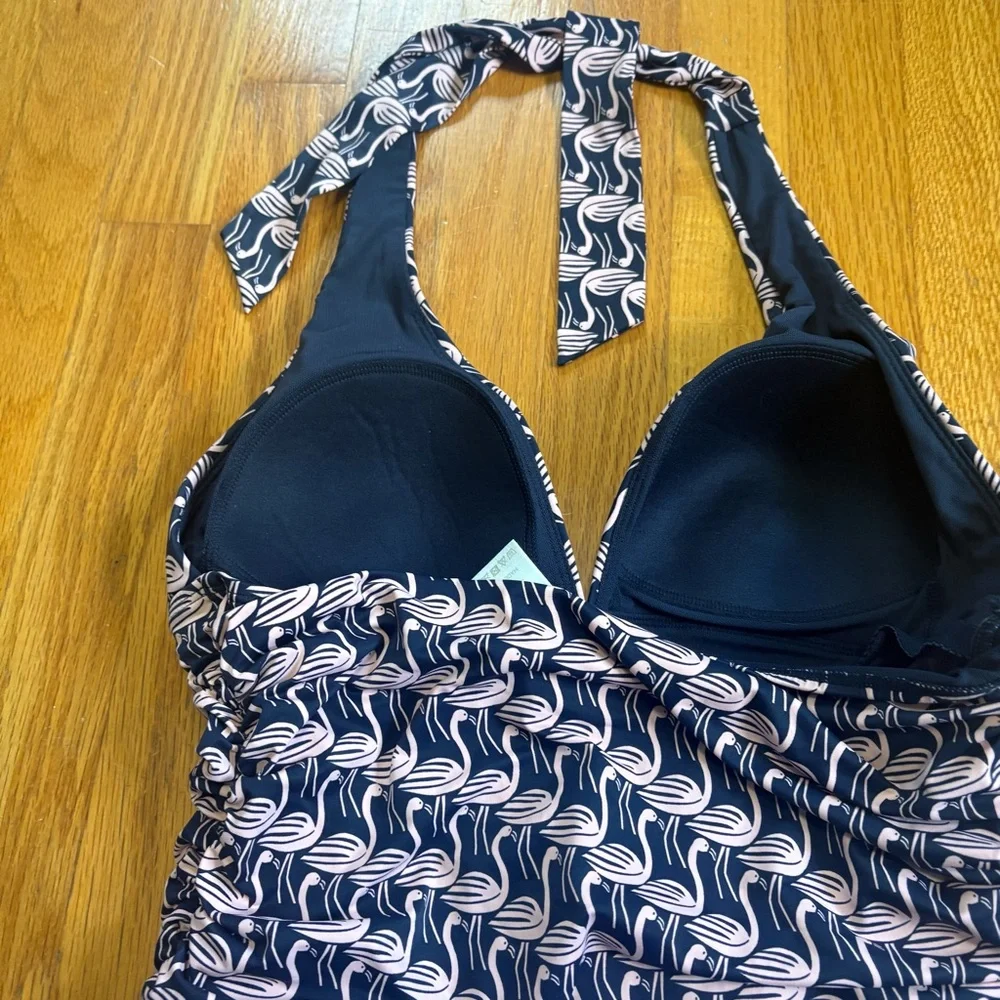Boden Navy and White Patterned Halter One-Piece Swimsuit